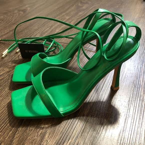 Forever 21 Green Square Toe Lace Up Heels - Picture 17 of 17